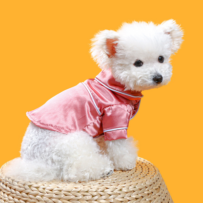 Luxury soft silk pet pajamas for small dogs and cats in pink and navy blue cotton fabric
