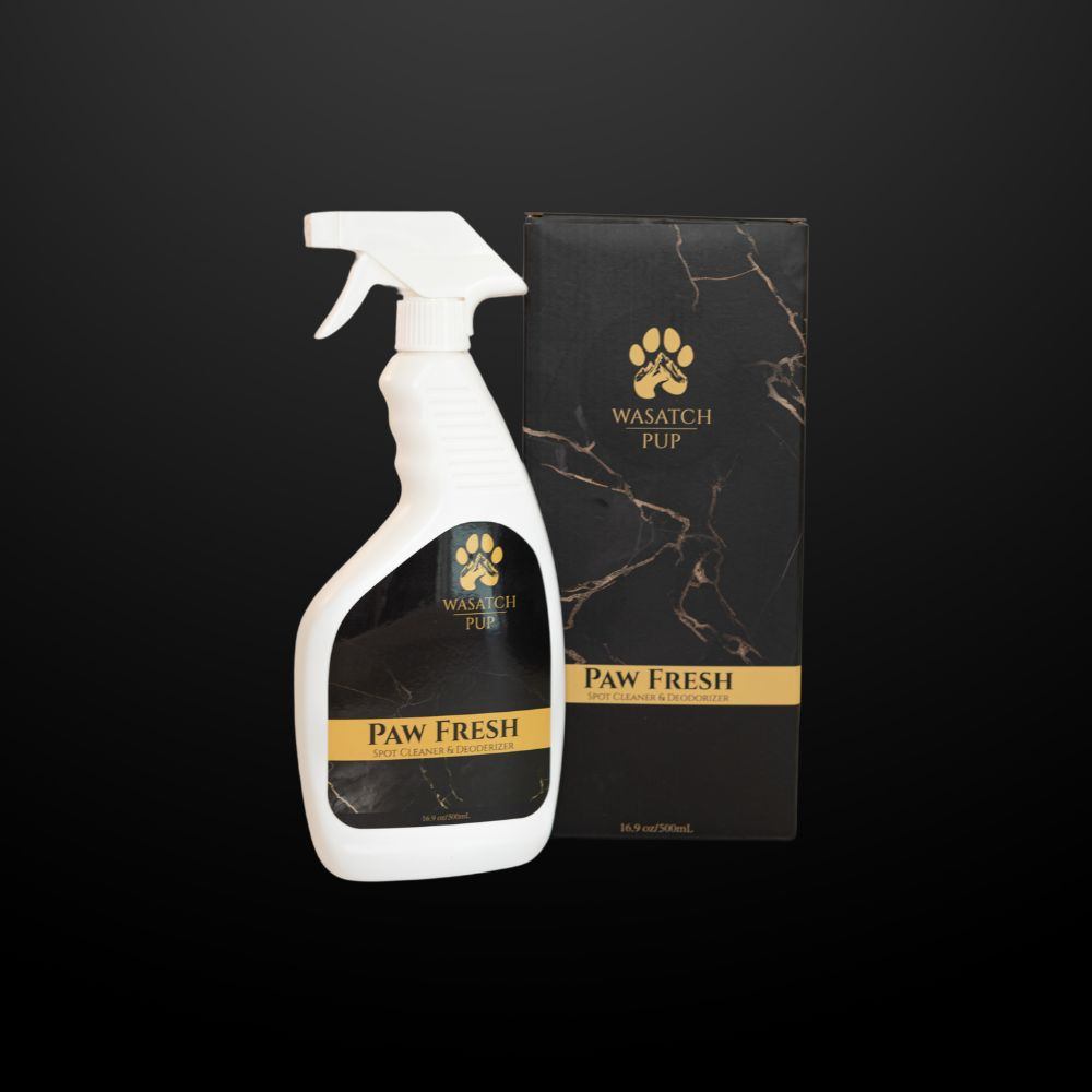 Paw Fresh spot cleaner and deodorizer spray by Wasatch Pup for pet stains and odors
