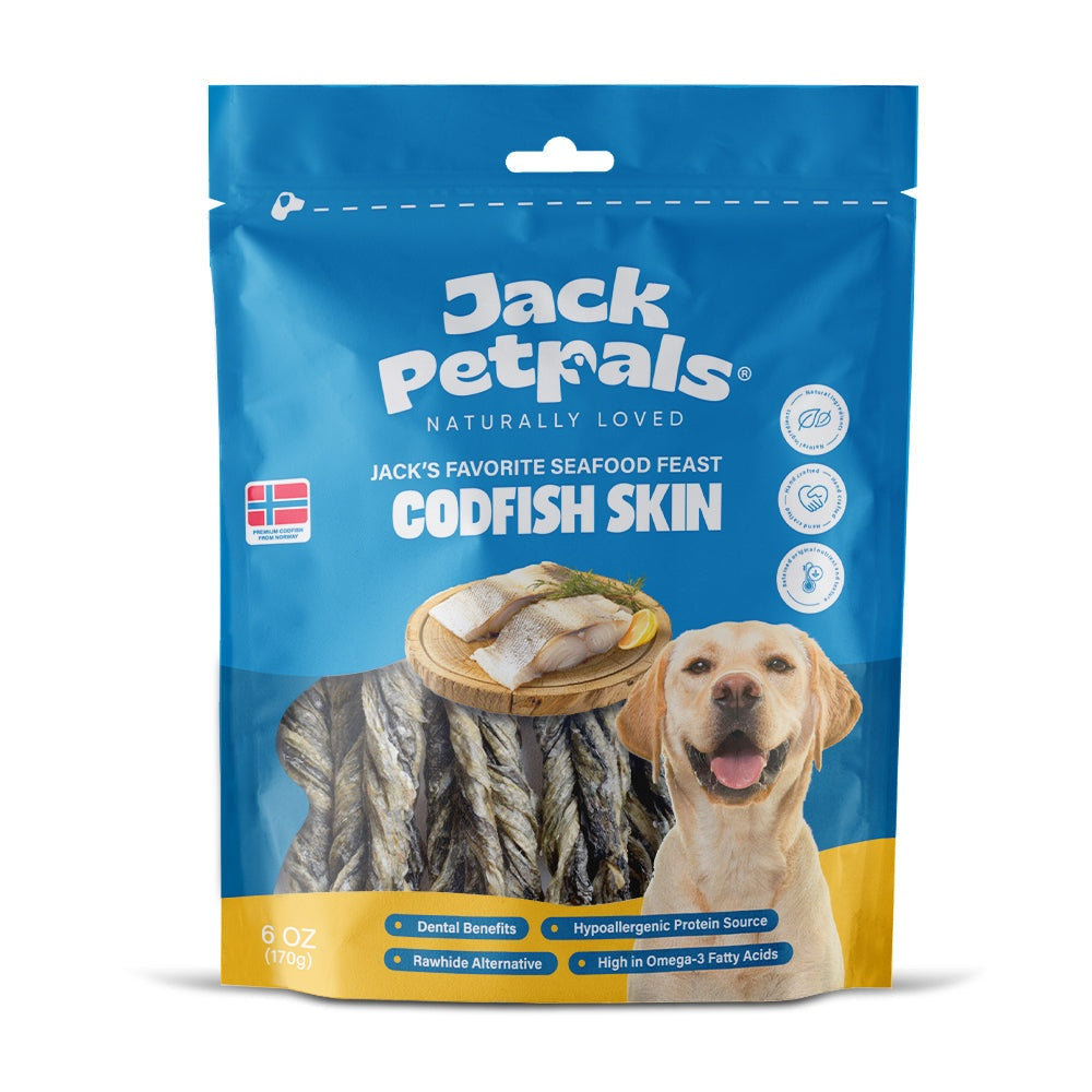 Jack PetPals Seafood Feast Codfish Skin dog treats high-protein rawhide alternative with Omega-3 for dental health