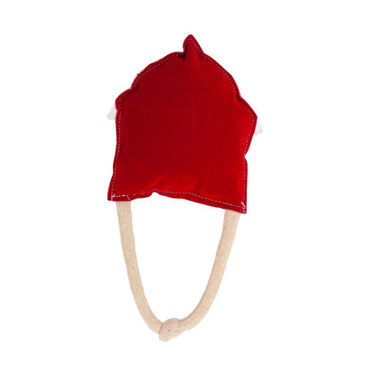 Country Living Faux Leather red barn dog chew toy with organic cotton stuffing and durable design