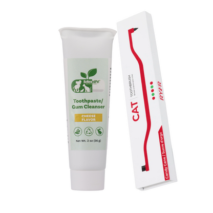 Natural pets toothpaste and gum cleanser in cheese flavor with optional cat toothbrush set