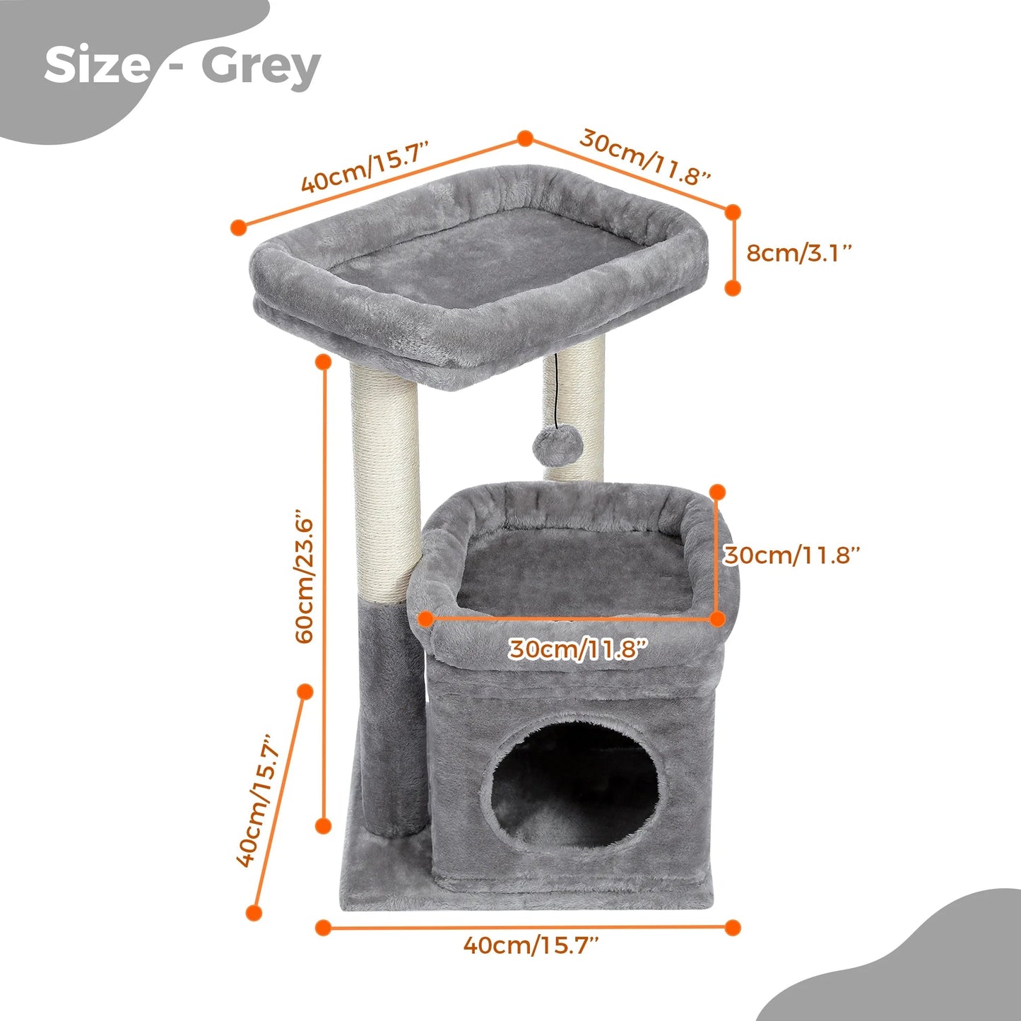 Cozy Gray Cat Tree Condo - 27" Multi-Level Tower with Spacious Perch and Scratching Posts for Kittens and Medium Cats