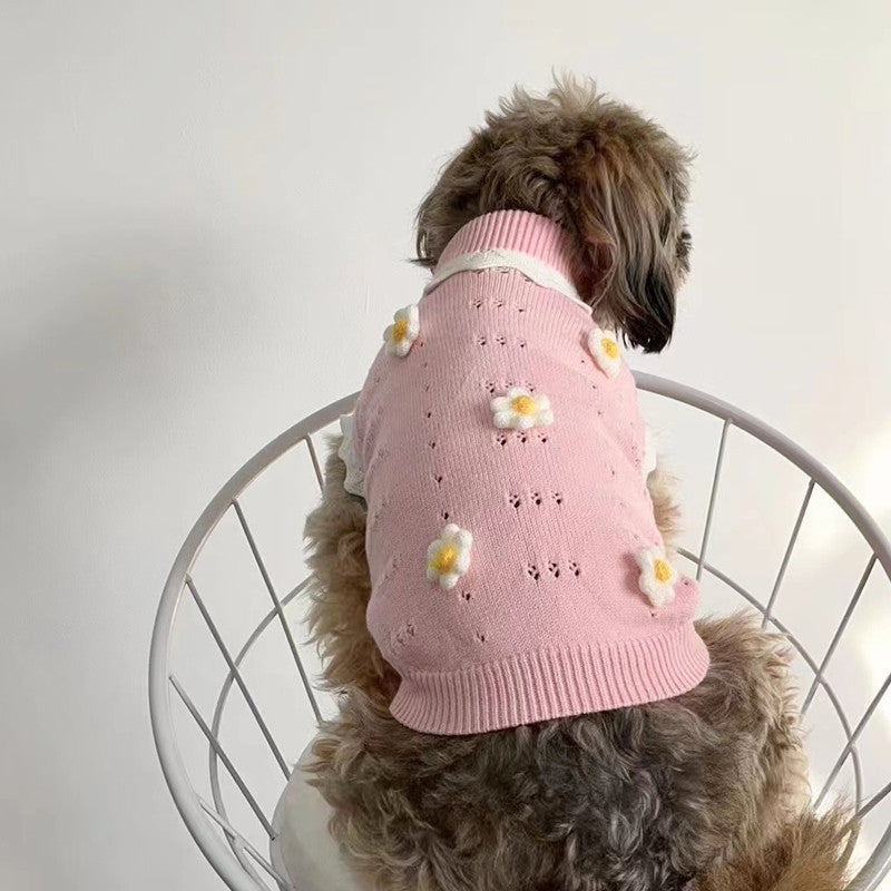Autumn And Winter Warm And Comfortable Dog Sweater Clothes Pet Cat Clothing Flower Blossom Sweater Collection
