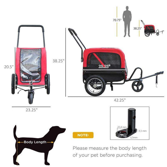 2-in-1 three wheel pet jogging stroller and bike trailer for dogs