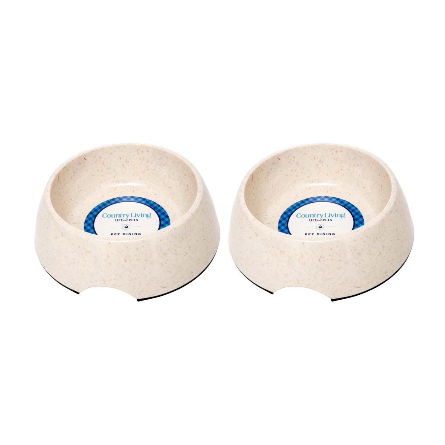 Set of 2 natural fiber dog bowls with anti-skid base and ergonomic grip in white swan color