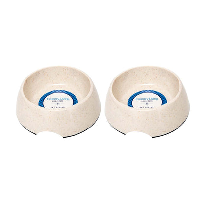 Set of 2 natural fiber dog bowls with anti-skid base and ergonomic grip in white swan color