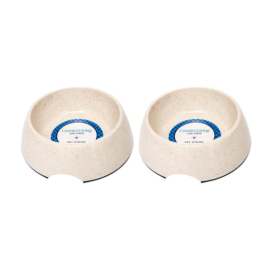 Set of 2 natural fiber dog bowls with anti-skid base and ergonomic grip in white swan color
