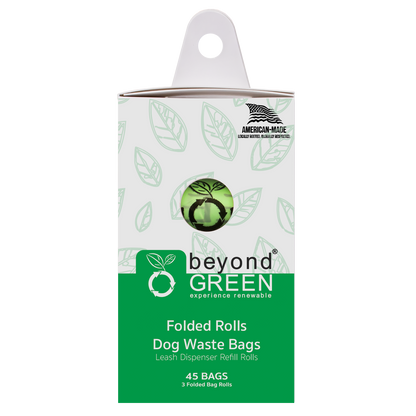 BeyondGREEN compact dog poop bags 45 count durable foldable leash dispenser refill roll pack