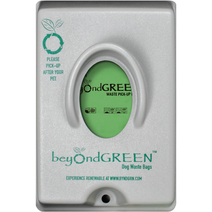 Single-pull dog waste bag dispenser with biodegradable beyondGREEN bags for easy, eco-friendly pet waste cleanup