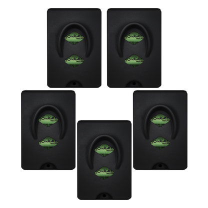 Black locking front-load dog waste bag dispensers with visible green beyondGREEN dog waste bag rolls inside