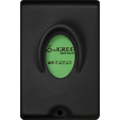 Black single-pull dog waste bag park dispenser with green beyondGREEN biodegradable waste bag inside