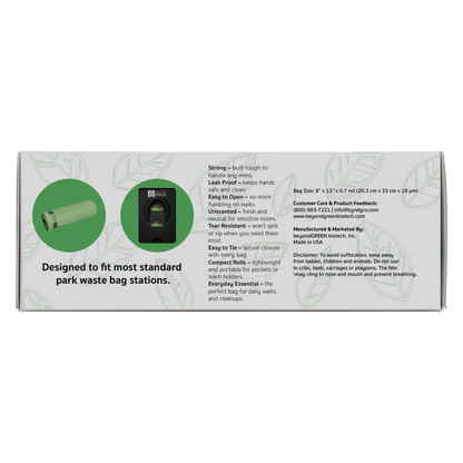 Roll of 200 durable, leak-resistant dog waste bags designed for standard park dispensers, unscented and eco-friendly