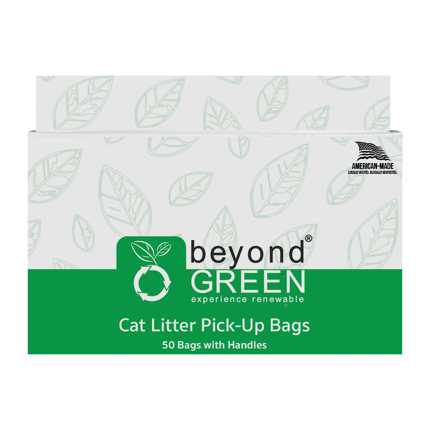 Box of 50 beyondGREEN Cat Litter Pick-Up Bags with handles for leak-resistant, unscented waste disposal