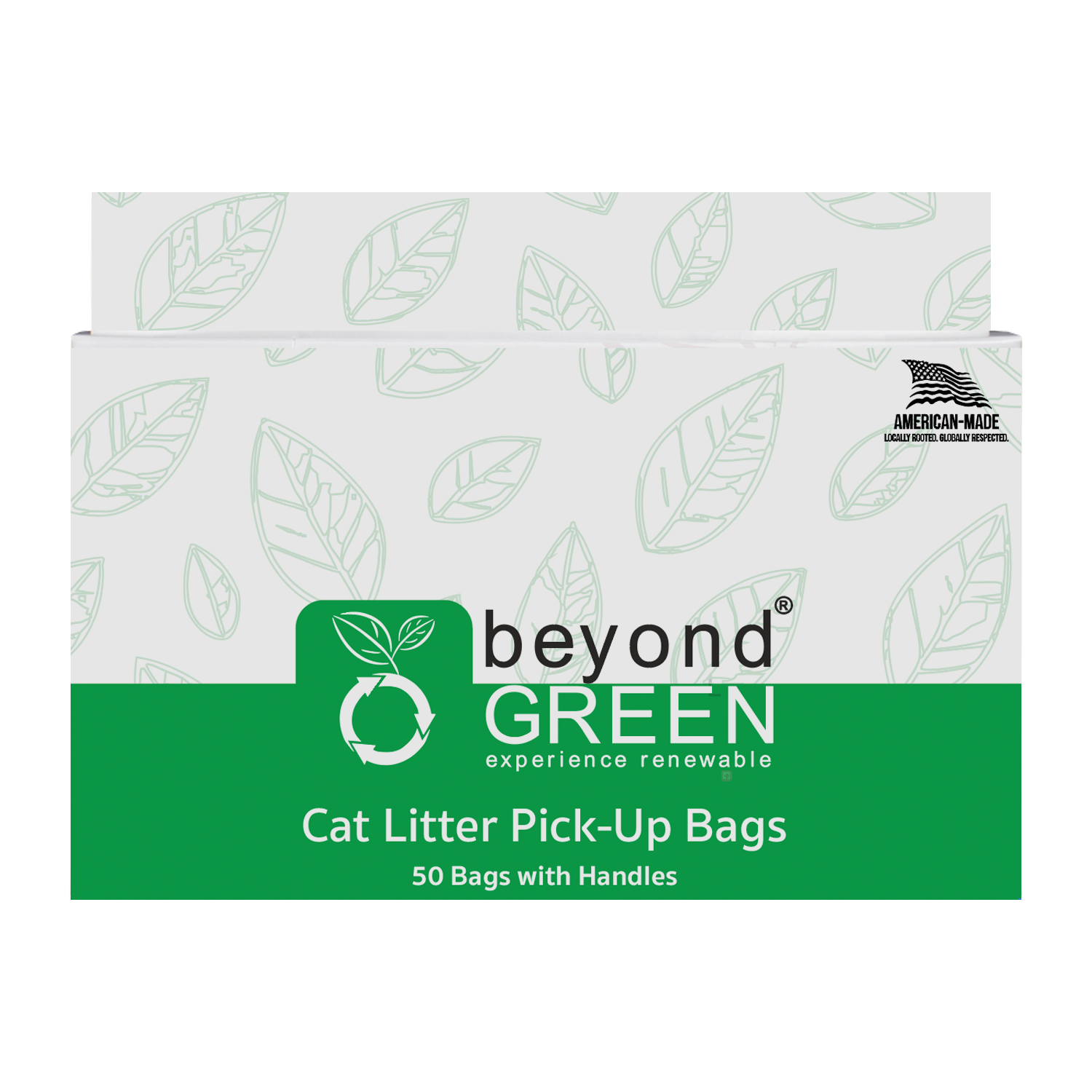 Box of 50 beyondGREEN Cat Litter Pick-Up Bags with handles for leak-resistant, unscented waste disposal
