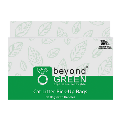Box of 50 beyondGREEN Cat Litter Pick-Up Bags with handles for leak-resistant, unscented waste disposal