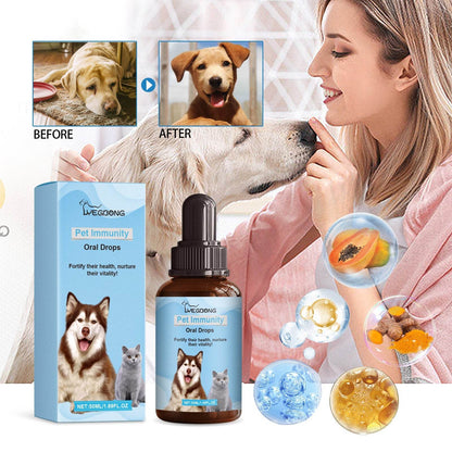 Pet Immune Oral Drops bottle with natural ingredients for cats and dogs immune health