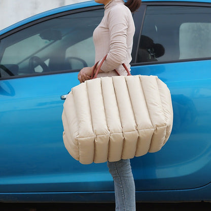 Light khaki pet nest travel cat and dog nest cage mat handbag for winter warmth