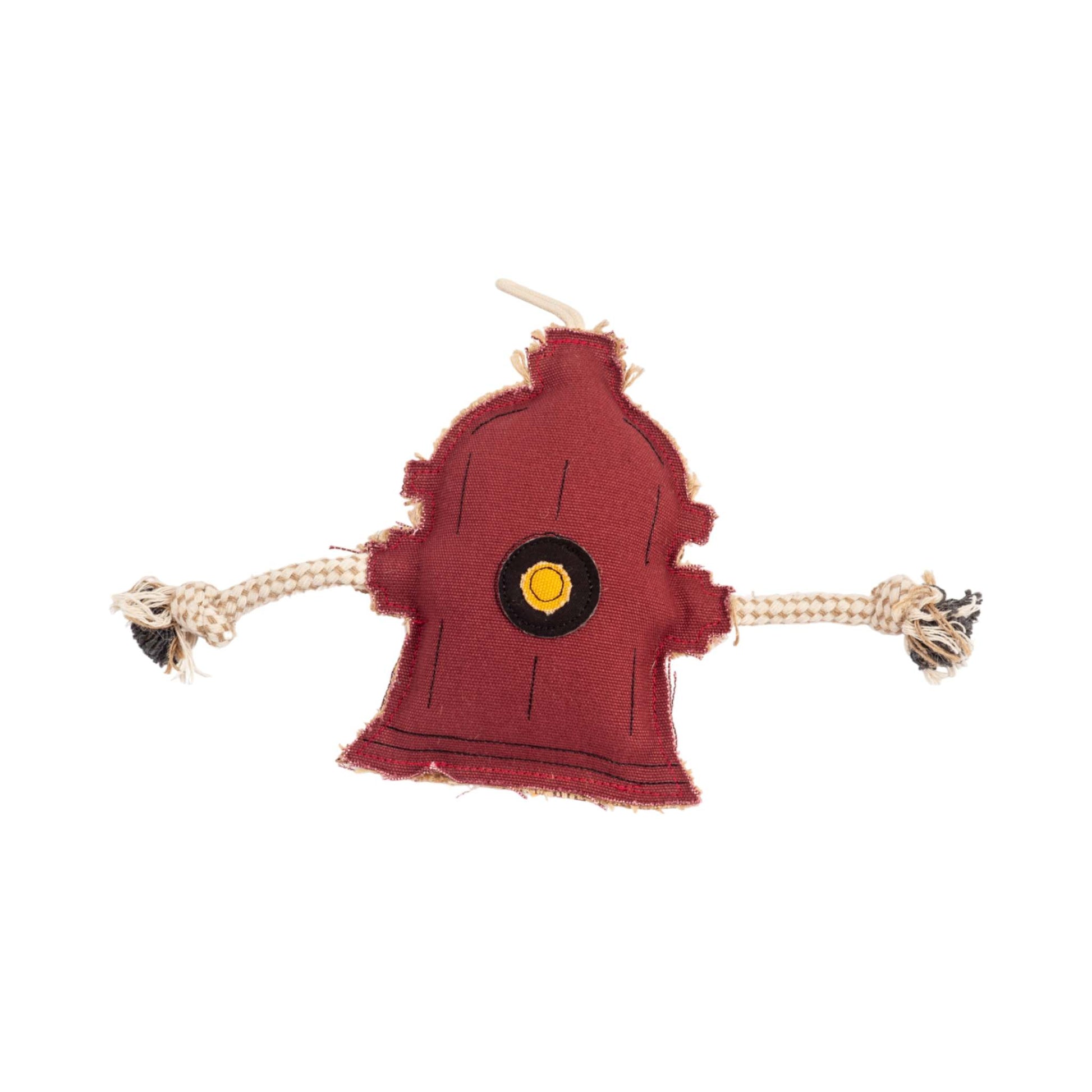 Country Living Canvas & Jute fire hydrant-shaped durable dog chew toy with rope ends for small to medium dogs