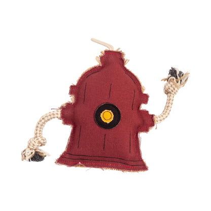 Country Living Canvas & Jute fire hydrant dog chew toy with durable natural materials and textured surface for dental health.