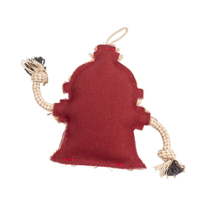 Country Living Canvas & Jute fire hydrant shaped durable dog chew toy with rope ends for small to medium dogs