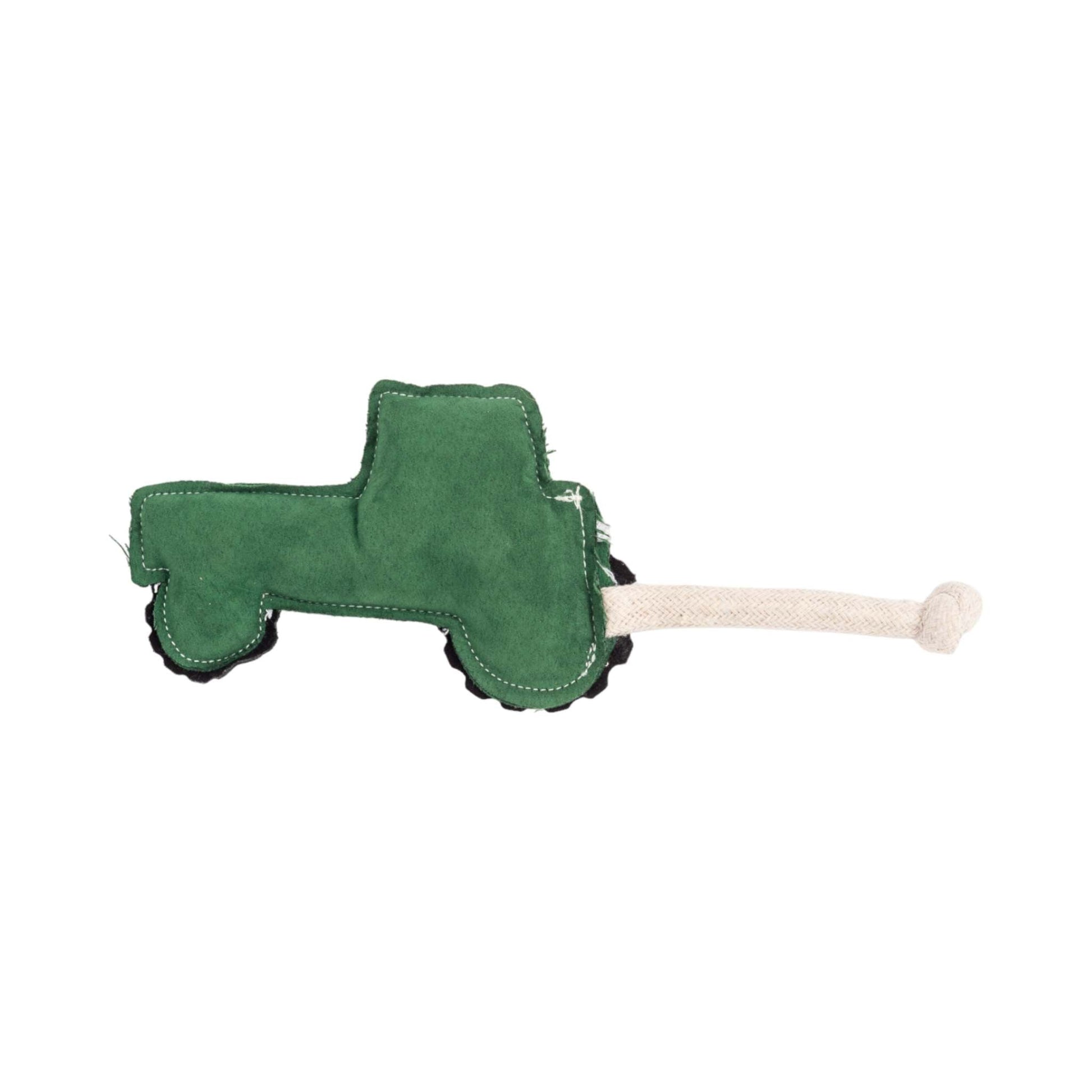 Country Living Faux Leather Green Tractor Dog Chew Toy - Durable, Safe