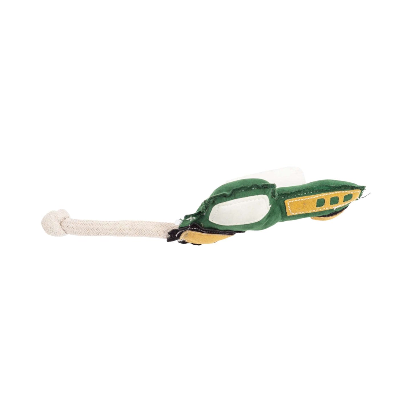 Country Living Faux Leather green tractor dog chew toy with durable rope tug design