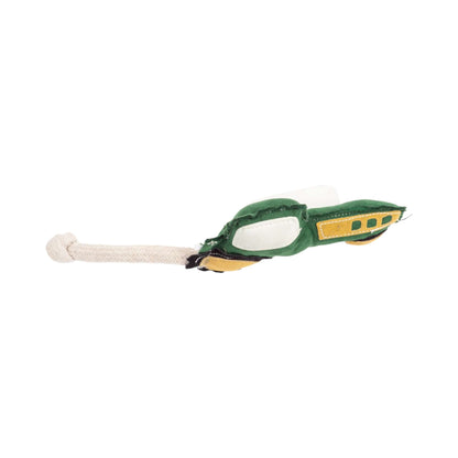 Country Living Faux Leather green tractor dog chew toy with durable rope tug design