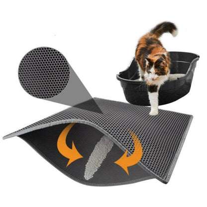 Honeycomb cat litter pad with waterproof EVA foam traps litter from cat paws and litter box