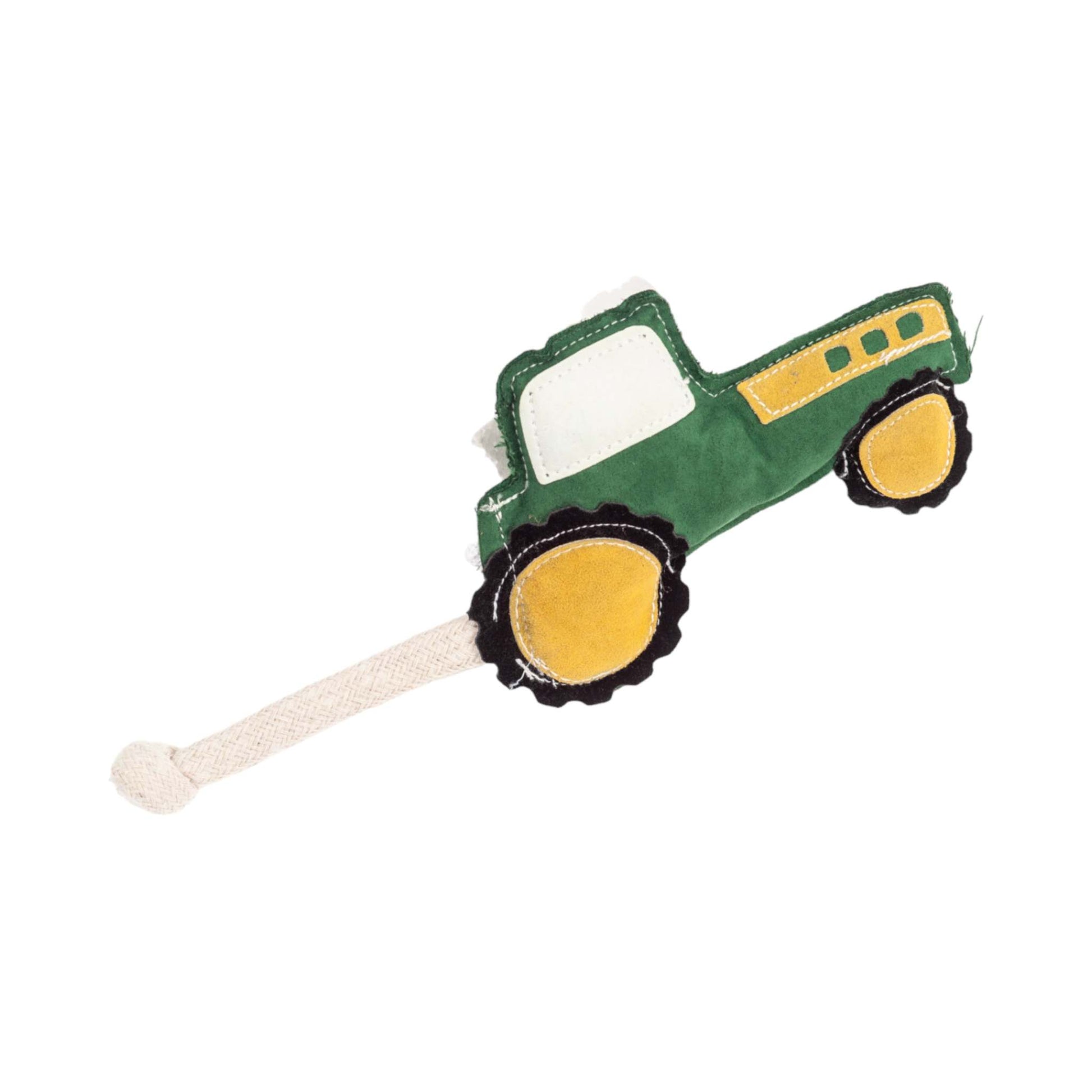 Country Living Faux Leather Green Tractor Dog Chew Toy - Durable, Safe