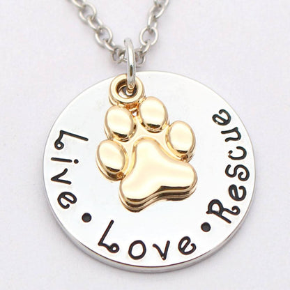 Pet Lover Dog Paw Necklace - Live Love Rescue Stainless Steel Dog Pendant