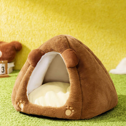 Brown Toast style pet cat bed made of lamb wool and sponge, cozy and warm for autumn and winter use