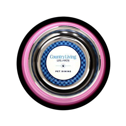 Country Living Set of 2 Ribbed Non-Slip Pet Bowls –Stylish Pink Design