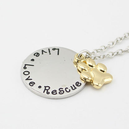 Pet Lover Dog Paw Necklace - Live Love Rescue Stainless Steel Dog Pendant