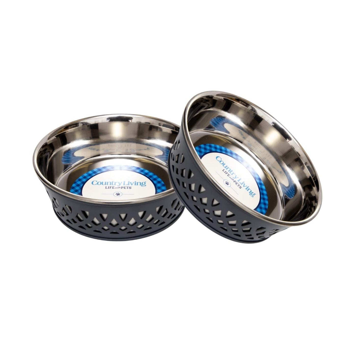 Country Living Set of 2 Stainless Steel Dog Bowls – Farmhouse Style