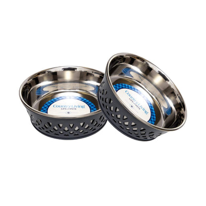 Country Living Set of 2 Stainless Steel Dog Bowls – Farmhouse Style