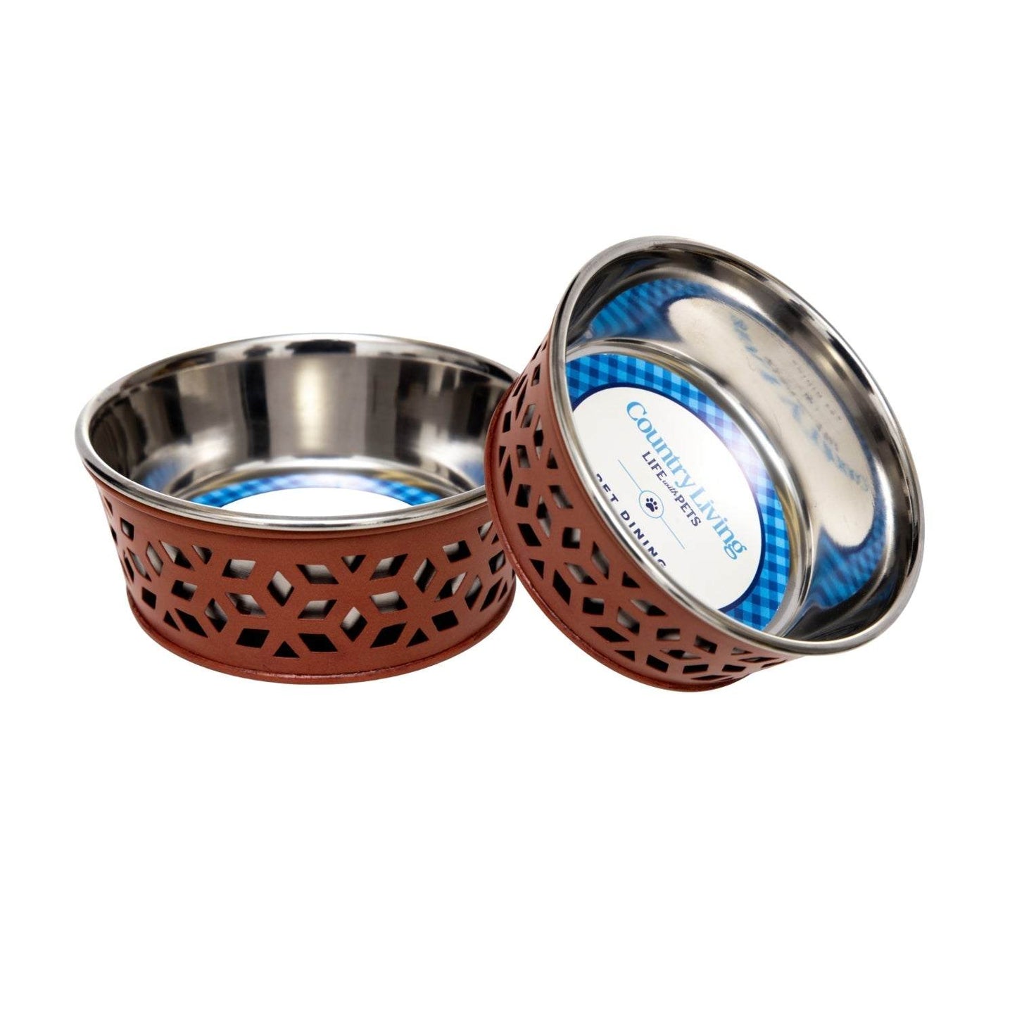 Country Living Set of 2 Stainless Steel Dog Bowls – Farmhouse Style