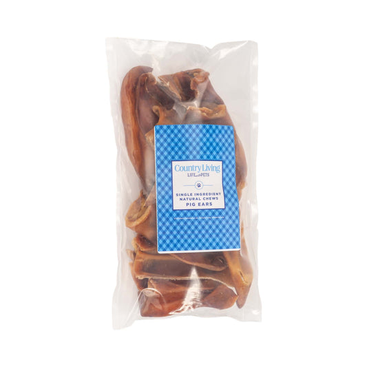 Country Living Whole Pig Ears dog treats 15-pack natural pork chews for dental care