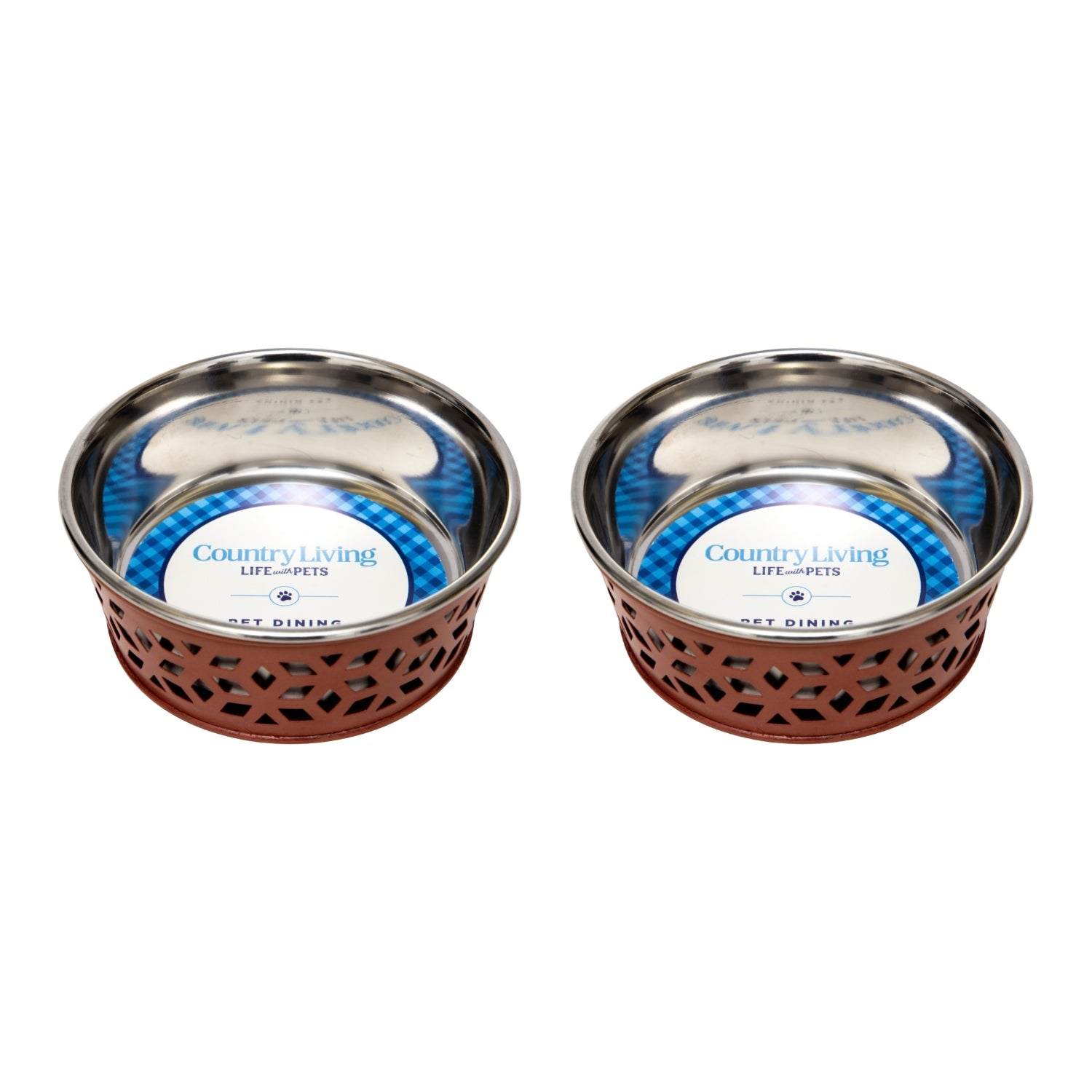 Country Living Set of 2 Stainless Steel Dog Bowls – Farmhouse Style
