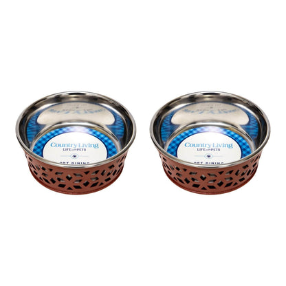 Country Living Set of 2 Stainless Steel Dog Bowls – Farmhouse Style
