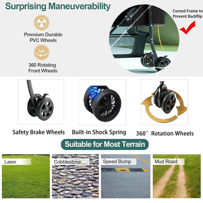 Folding dog cart with 360-degree rotating front wheels, safety brake, shock spring, suitable for various terrains