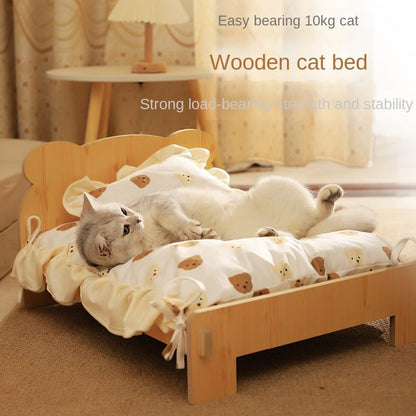 Cat Bed Universal Pet Bed Pet Nest Dog Nest Removable Solid Wood Bed