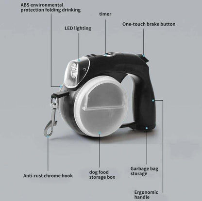 5 In 1 Multifunctional Dog Leash - Waterproof LED Retractable Poop Bag