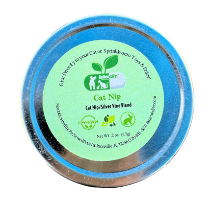 Organic Catnip and Silver Vine Mix in a 2 oz container for cats, pesticide-free and farm-grown blend