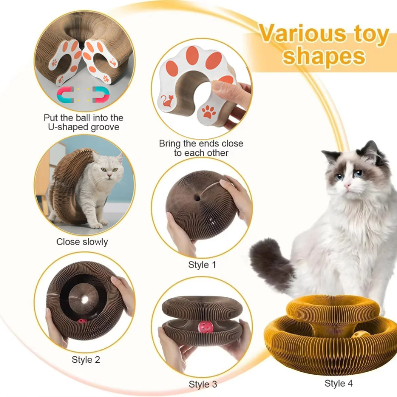 Magic Cat Scratch Toy with Ball - Round Corrugated Claw Board Toy