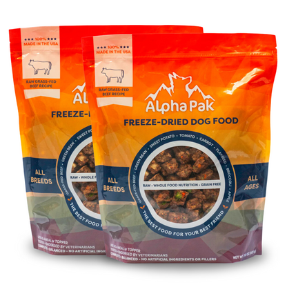 Premium raw freeze dried dog food beef made in USA with grass-fed beef and vegetables, grain-free nutrition for all breeds and ages