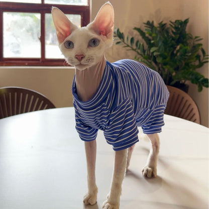 Sphynx Cat Summer Thin Breathable Striped Four Legged Shirt Clothes For Hairless Cats