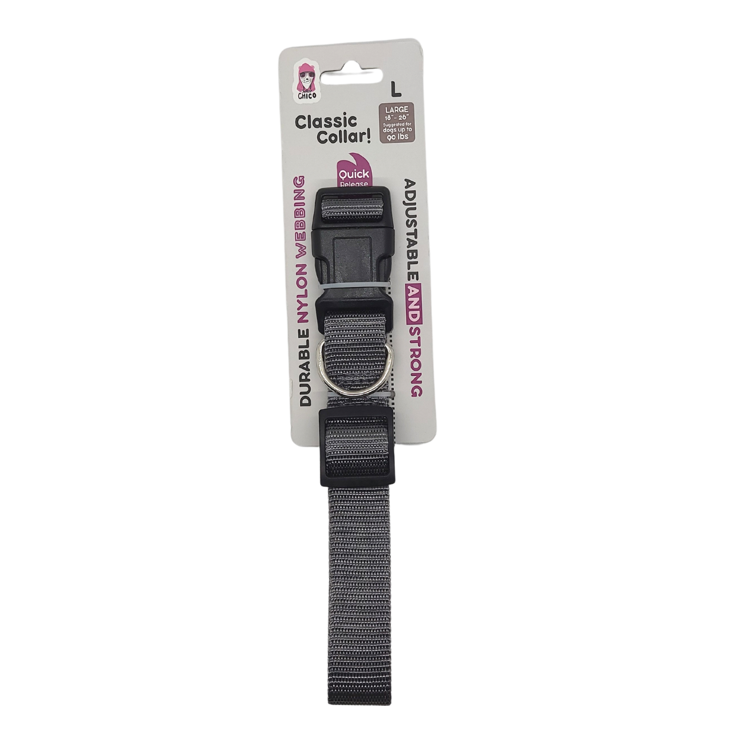 Durable quick-release nylon dog collar with adjustable fit and safety clasp in multiple colors