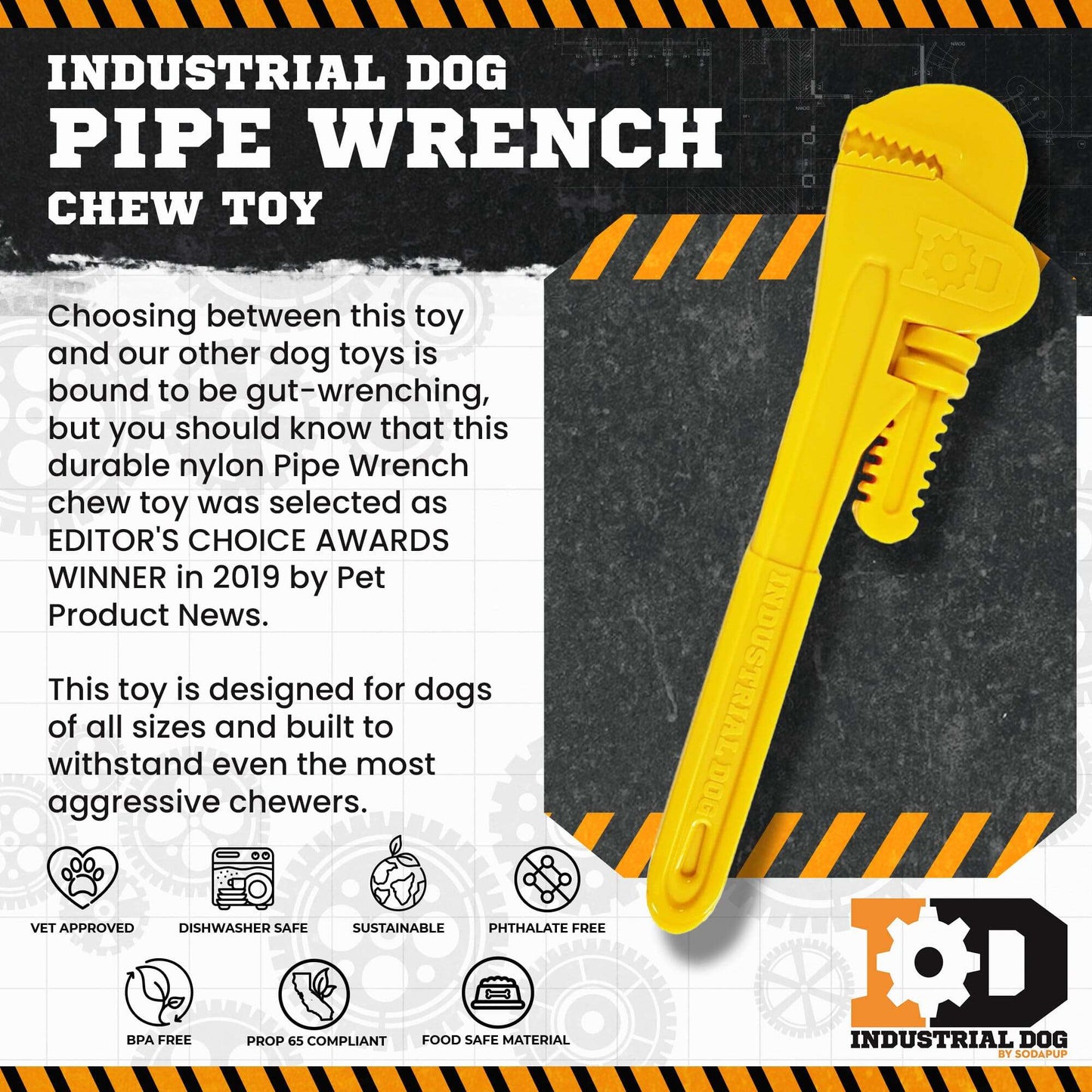 Pipe Wrench Nylon Dog Toy for Aggressive Chewers - USA Made | SodaPup