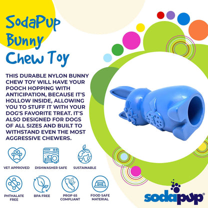 Blue Bunny Nylon Chew Toy for aggressive chewers with hollow center for treats, durable and USA made by SodaPup