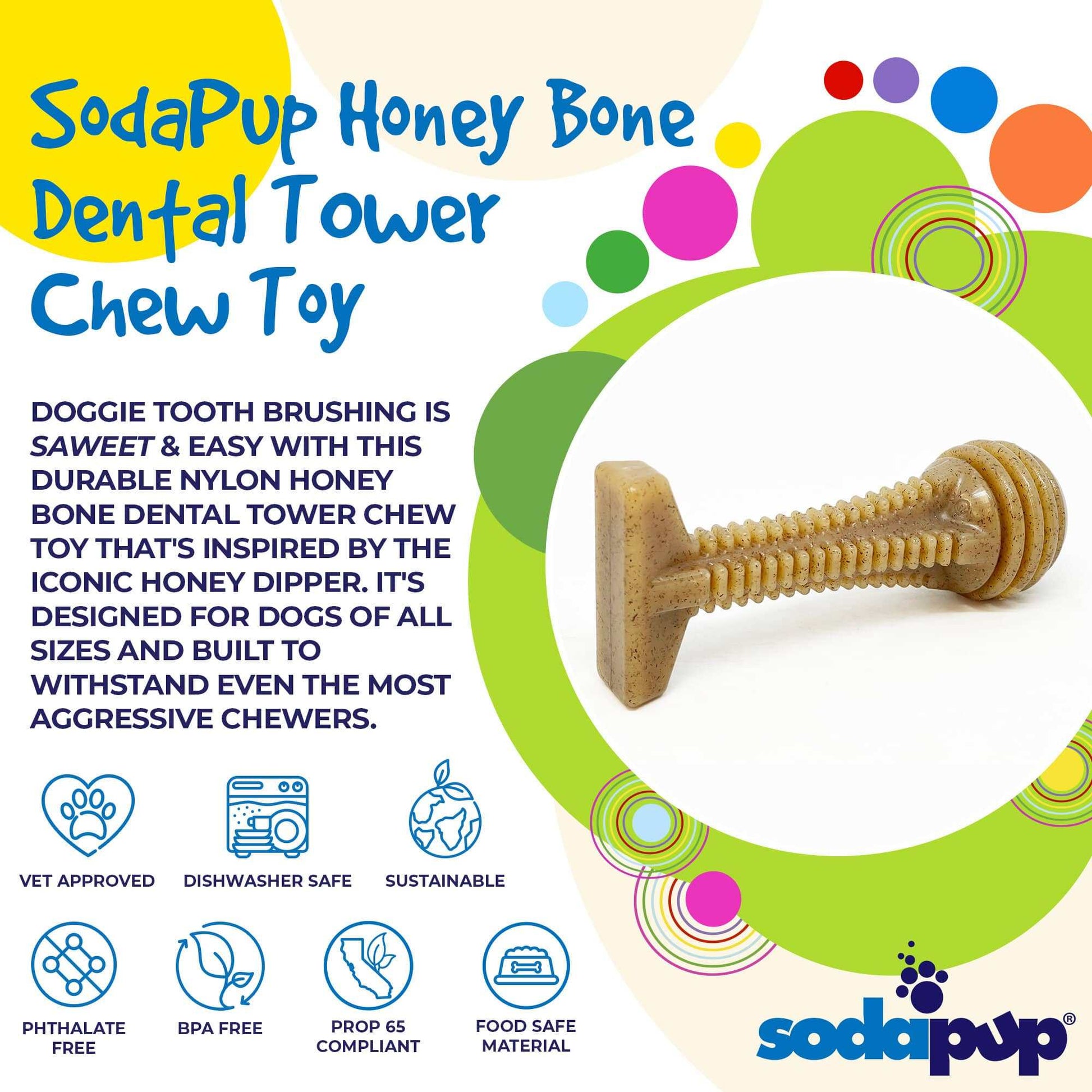 Honey Bone Dental Tower durable nylon dog chew toy shaped like honey dipper for aggressive chewers